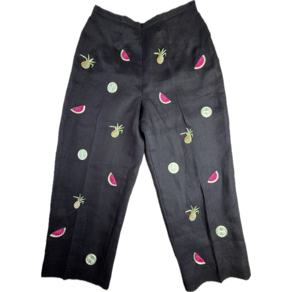 Talbots Womens 8 Petite Irish Linen Fruit Stitched Cropped Capri Pants